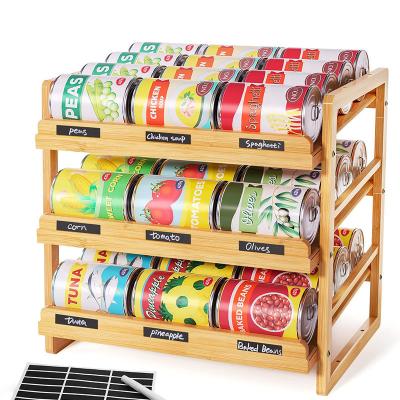 China Food 3 Tier Stackable Bamboo Can Holder Storage Organizer with Sustainable Label Sticker for sale