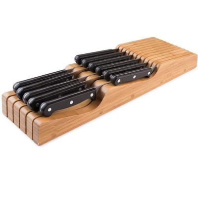 China Sustainable 15 Slot Bamboo Knife Holder for In-drawer Kitchen Accessories 43X13.3X5cm for sale