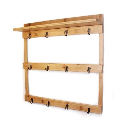 China Multifunctional Bamboo Wall Hook Coffee Cup Hanger For Bathroom for sale