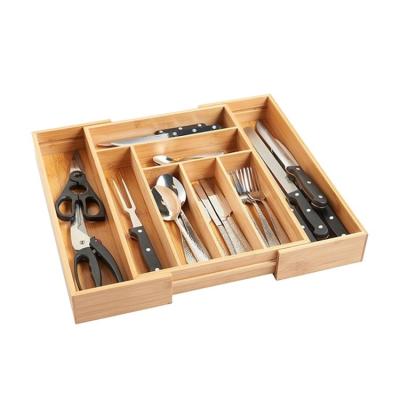 China Other Home Storage Organization 8 Compartment Adjustable Bamboo Cutlery Serving Tray for sale