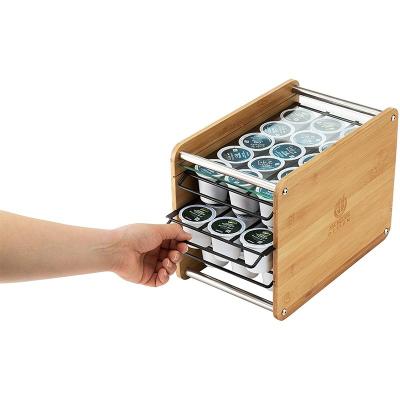 China 35 Pod Storage Bamboo Coffee K-cups Pods Organizer Display Rack with Three-layer Design for sale