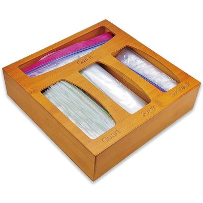 China Bamboo Ziplock Bag Storage Box For Kitchen Drawer Food Bag Organizer Wall Mount for sale