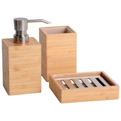 China 3Pcs Natural Bamboo Soap Dispenser Set Customized for Bathroom for sale