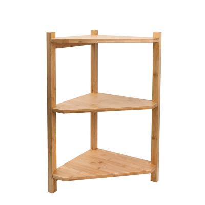 China Freestanding Bathroom Bamboo Rack 3 Tier Corner Shelf Unit for sale