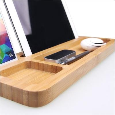 China Natural Portable Bamboo Laptop Desk Phone Holder Stand Docking Station for sale