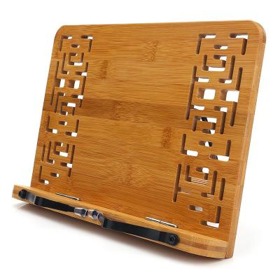 China Rectangle Shaped Natural Bamboo Book Stand Tablet Holder with Retro Hollow Appearance for sale