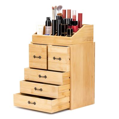 China Countertop Bamboo Wooden Makeup And Jewelry Drawer Organizer Box for sale