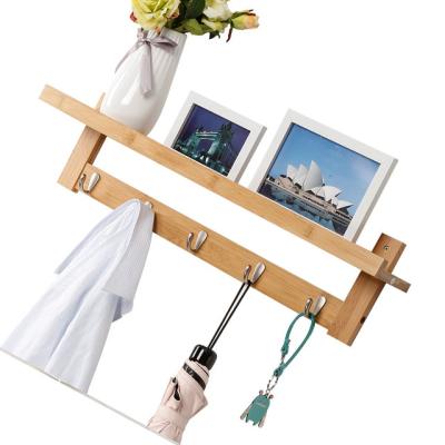 China 5 Hook Wall-Mounted Bamboo Coat Hook with Upper Storage Shelf Natural and Eco-Friendly for sale