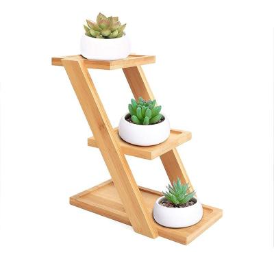 China Natural Bamboo Plant Rack Flower Holder Display Shelf 3 Tier for sale