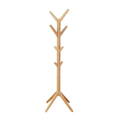 China Customizable Accepable Free Standing Bamboo Tree Coat Rack Stand with 4 Tier Hangers for sale