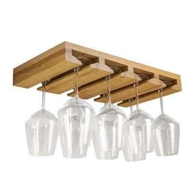 China BAMBOO Home Bar Wall Mount Wine Glass Hanging Rack Cup Hanger Goblet Shelf Locker for sale