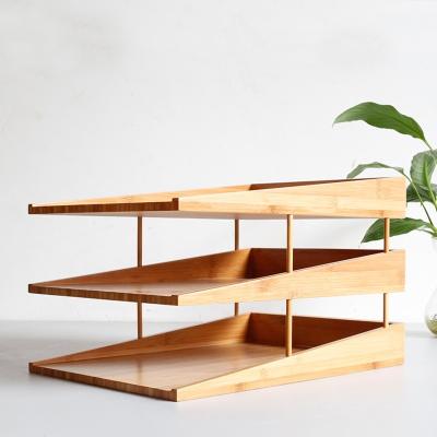 China 34x25x6cm Bamboo Stackable File Tray Multi-layer Desktop Storage Organizer for Office for sale