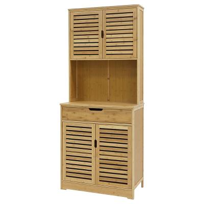 China Kitchen Freestanding Bamboo Corner Cabinet Storage With Microwave Stand And Shelves for sale