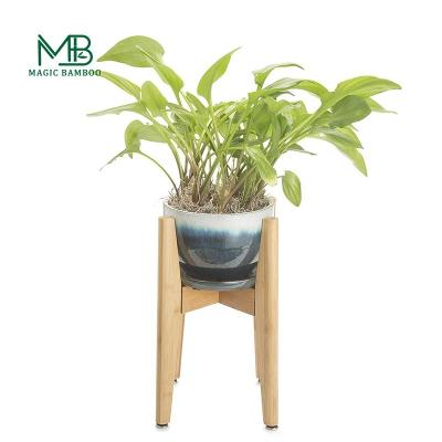 China Natural Bamboo Stand White Ceramic Small Planter Pot for Modern Living Spaces for sale