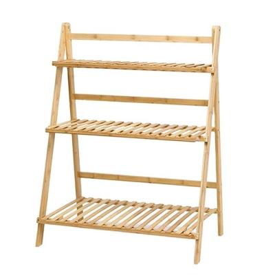 China Home Folding Bamboo Plant Rack Flowers Pot Stand Shelf For Balcony for sale