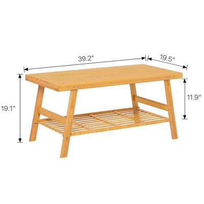 China 50x100x48.5cm Bamboo Dual Tier Coffee Table With Open Storage Shelf For In Living Room for sale