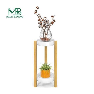 China 2 Tier Tall Corner Bamboo Plant Holder Indoor Wooden Flower Stands for sale