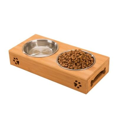 China Eco Friendly Bamboo Raised Dog Bowl Feeder Rectangle For Cats for sale