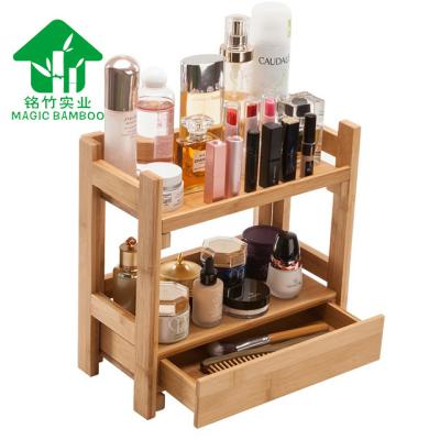 China Miscellaneous Storage Rack Desktop Small Two-Layer Bamboo Cosmetics Rack with Drawer for sale