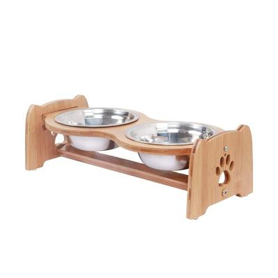 China Custom Bamboo PET Feeder Cervical Spine For Cat Dog 13x19.5x40.6cm for sale