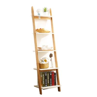 China 5 Floor Inclined Ladder Wall Shelf for BAMBOO Living Room Bathroom Kitchen Decoration for sale