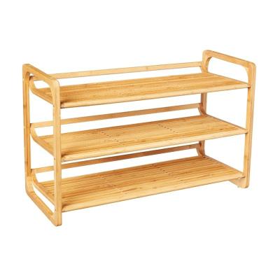 China Rectangle Multifunctional Household Bamboo Shoe Shelf With Handles Customized Logo for sale