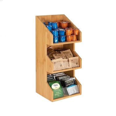 China Lacquer Bamboo Tea Bag Storage Rack Display Rack Snack Rack Storage Organizer With 3 Tier for sale