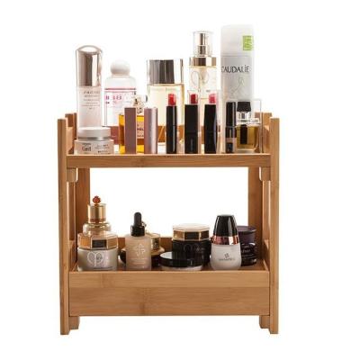 China Solid Bamboo Counter Standing Rack 2 Tier for Kitchen Bathroom Cosmetic Storage Shelf for sale