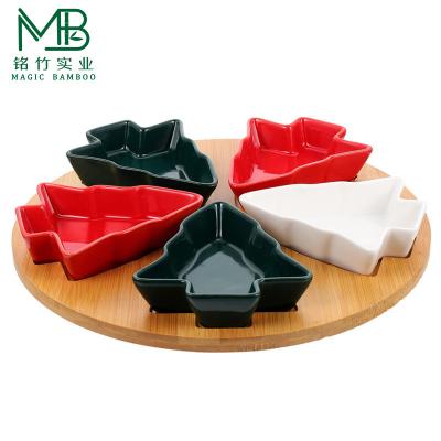 China Eco-Friendly Bamboo Cooked Food Tray With Ceramic Plate For Christmas for sale