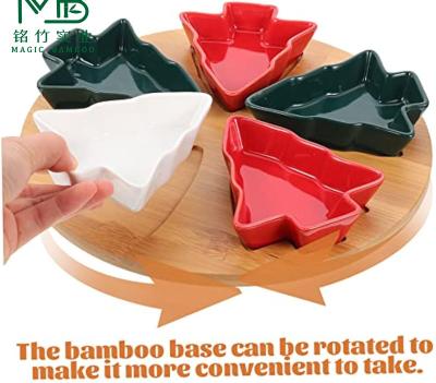 China Natural Bamboo Tray With Christmas Tree Shaped Ceramic Bowl for sale