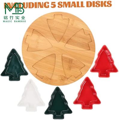 China Natural Bamboo Deli Tray Sustainable With Christmas Tree Shaped Ceramic Plate for sale