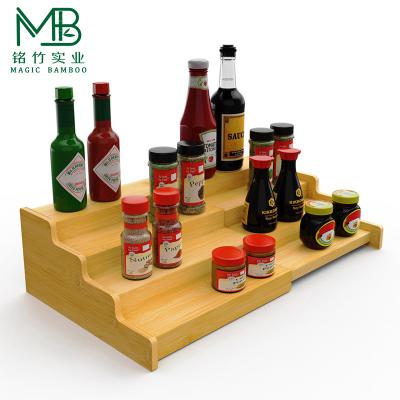China Bamboo Four Layer Expandable Condiment Cutlery Storage Box Rack For Household Kitchen Storage for sale