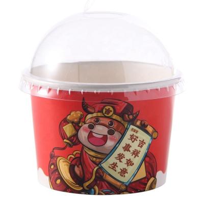 China Factory Supply Recyclable Custom Printed Disposable Ice Cream 280ml Frozen Yogurt 280ml Paper Dessert Cups Bowls With Dome Lids Paper Lids for sale