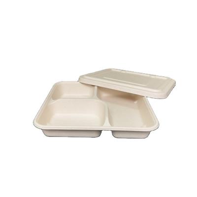 China Disposable Take Out 3 5 6 Compartment Disposable Paper Container Box With Dividers Lunch Boxes Sugar Cane Wheat Straw Tray for sale