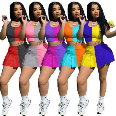 China J-477 Plus Size Womens Outfit 2 Piece Tank Top Tennis Skirt Sets For Girls Clothing Women Biker Sports Dresses Two Piece Short Set for sale