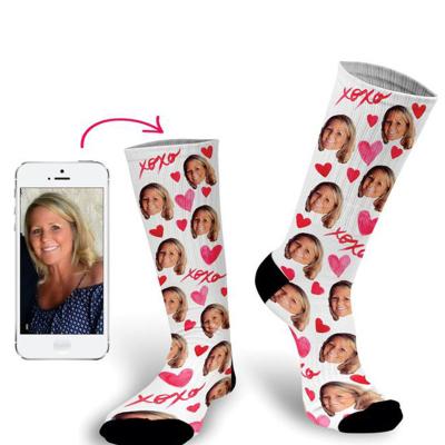 China QUICK DRY no MOQ J-561 sublimation blank bangs custom logo printed socks polyester white unisex crew digital print socks for sale