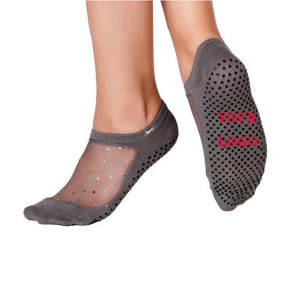 China J-550 custom made QUICK DRY women mesh cotton yoga socks gym fitness sports pilates grip socks anti-skid rubber sole bar yoga sock for sale