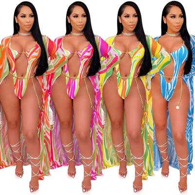 China 2021 Summer African Print J-505 Cover Up Swimwear Beachwear 3 Piece Swimsuit Set Women Sexy Bikini S-2XL for sale