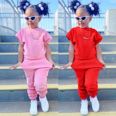 China Summer Two-Piece Set Color Fade Proof Z-20 2022 Fashion Child Cotton Wear Two-piece Outfits Kids Boutique for sale