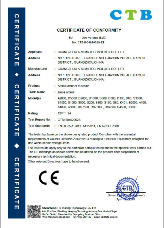 Certificate of Conformity - Guangzhou Aroma Technology Ltd.