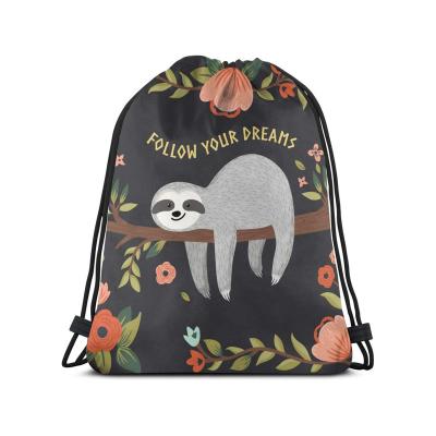 China Durable/Recyclable/Factory Bsci Folding Design Your Own Logo Backpacks Gym Eco Friendly Sloth Pattern Bags Nylon Custom Drawstring Bag for sale