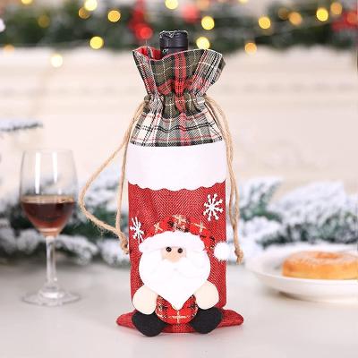 China Recyclable; Santa Claus Jute Gift Wine Wrapping Burlap Jute Printing Plaid Pattern Eco Friendly Reusable Custom Christmas Gift for sale