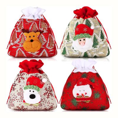 China Recyclable; Reusable Wholesale Multi Style Accept Custom Eco Recycle Candy Christmas Gift Package Jute Beam Christmas Bags for sale