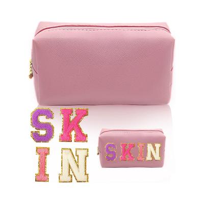 China Big capacity ; Recyclable; Factory New Durable Professional Custom Letter Design Fashion Travel Diary Use PU Makeup Bag Cosmetic Bags for sale