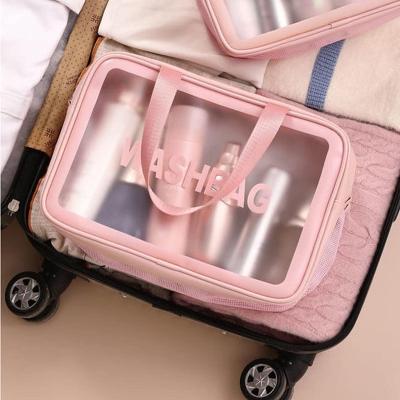 China Big capacity ; Recyclable; Custom Printing Durable Factory Fashion PVC Toiletry Bag Eco-Friendly Makeup Bag Translucent Cosmetic Bags for sale