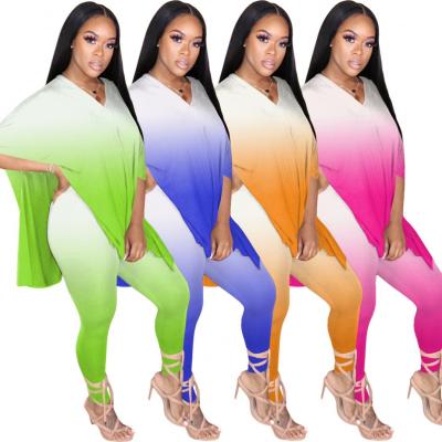 China 2020 Wholesale Breathable Breathable Plus Size Fashion Autumn Speed ​​Gradient Tie Dye Sportswear Women's Casual Clothes 2 Pcs Set For Women for sale