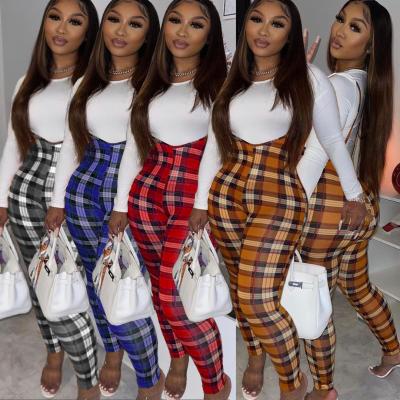 China Breathable Drop Women Plus Size Plaid Long Sleeve Two Piece Set Suit Overall Slim Clothing With Lower Waist T-shirt Women Clothing for sale