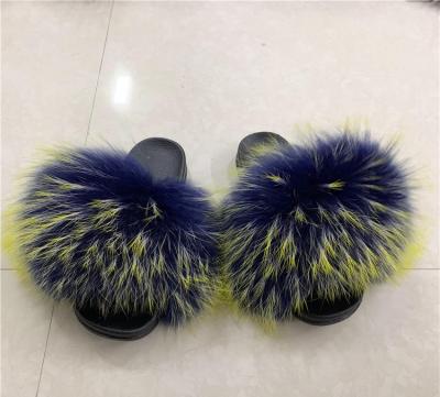 China Flat Flat 2021 Wholesale Real Fur Slippers Fox Fluffy Slippers Shaping Fur Slides Summer Indoor Outdoor Sandals For Women for sale