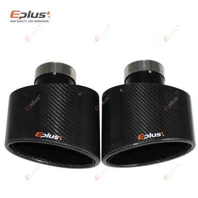 China EPLUS Glossy Carbon Fiber Car Muffler Tip Exhaust Pipe Nozzle Decoration Universal Stainless Black Oval 150mm Tilting Left Right 48 51 54 57 60 63 67 70 73 77 80 MM 48 51 54 57 60 63 67 70 73 77 80 MM for sale