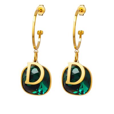 China Fashion Jewelry Vintage CLASSIC Statement Custom Gold Plated Zircon D Crystal Stone Circle Drop Earrings for sale